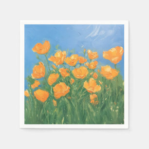 Serviette En Papier California Poppy Field Sky Impressionniste Peintur