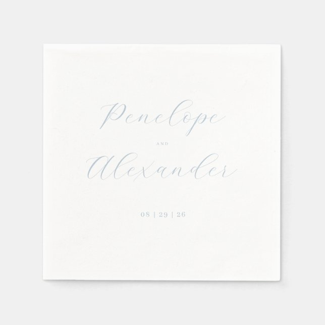 Serviette En Papier Calligraphie Bleu Ciel Élégant (Devant)
