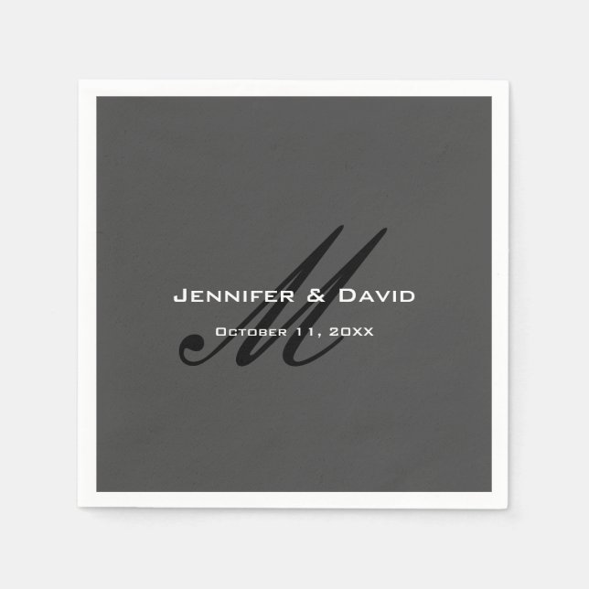 Serviette En Papier Calligraphie classique Monogramme Mariage gris (Devant)
