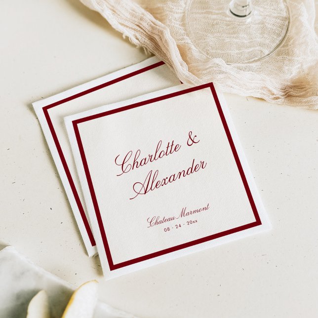 Serviette En Papier Calligraphie classique Vieux argent Mariage rouge  (Créateur téléchargé)