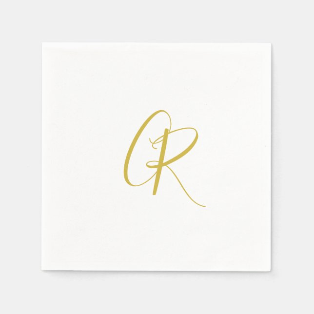 Serviette En Papier Calligraphie couleur or monogramme moderne minimal (Devant)