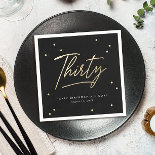 Serviette En Papier Calligraphie d'or noir moderne 30e anniversaire