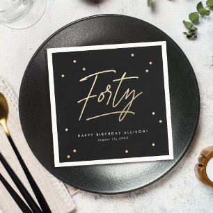 Serviette En Papier Calligraphie d'or noir moderne 40e anniversaire