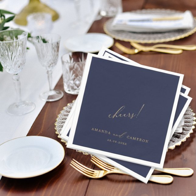 Serviette En Papier Calligraphie d'or romantique "Bravo" Navy Blue (Créateur téléchargé)