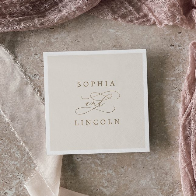 Serviette En Papier Calligraphie d'or romantique | Mariage ivoire (Créateur téléchargé)
