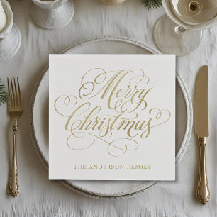 Serviette En Papier Calligraphie dorée classique Noël personnalisé