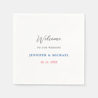 Serviette En Papier Calligraphie Elégant Mariage de bienvenue noir et