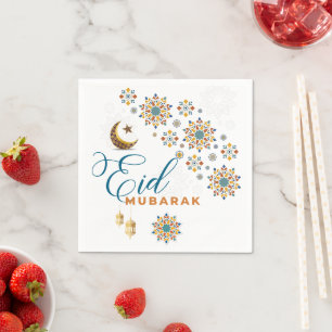 Serviette En Papier Calligraphie élégante Eid Mubarak Lune Étoiles 
