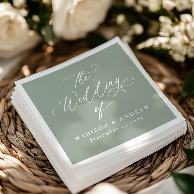 Serviette En Papier Calligraphie Élégante Moderne Vert Sauge Mariage (Créateur téléchargé)