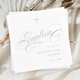Serviette En Papier Calligraphie élégante script Bleu poussiéreux Bapt