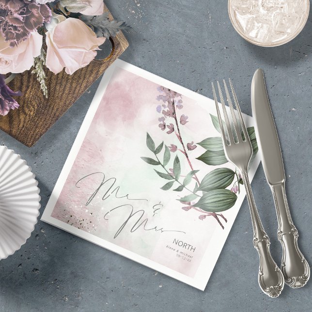 Serviette En Papier Calligraphie Floral M. et Mme Mauve ID771 (Créateur téléchargé)