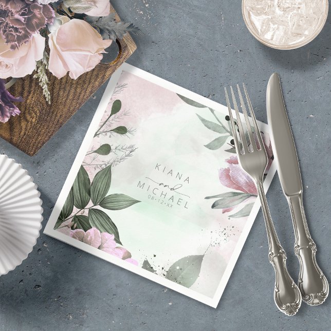 Serviette En Papier Calligraphie Floral Mariage Mauve ID771 (Créateur téléchargé)