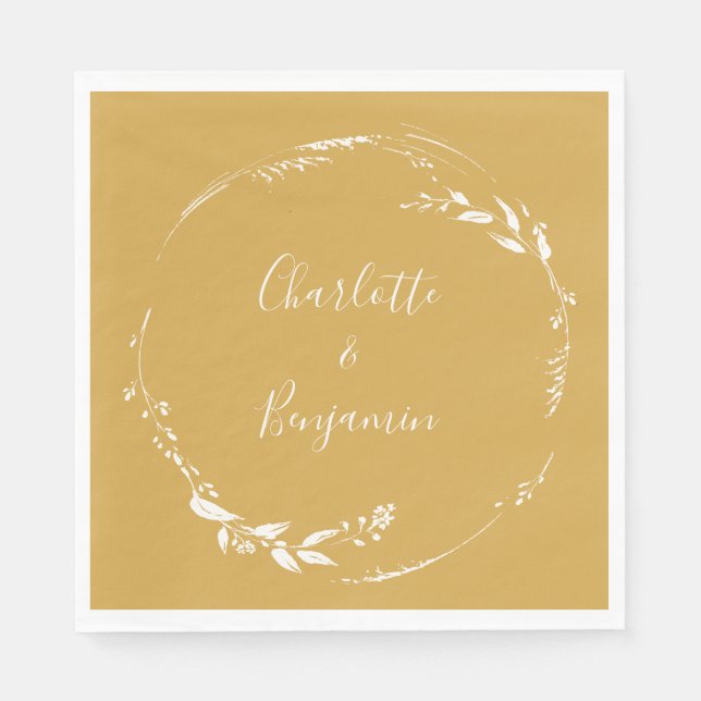 Serviette En Papier Calligraphie florale jaune Boho Personnalisée (Devant)