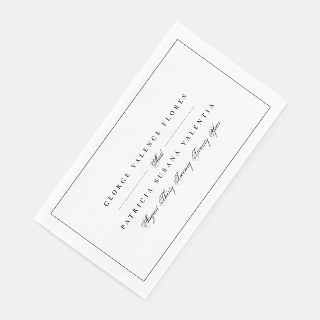 Serviette En Papier Calligraphie Formelle Noire & Blanc Élégante encad (Coin)