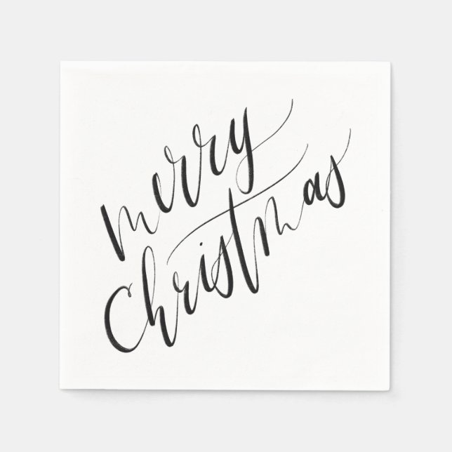 Serviette En Papier Calligraphie minimaliste, moderne, Joyeux Noël (Devant)