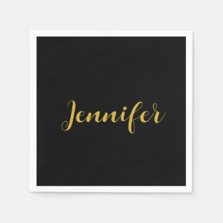 Serviette En Papier Calligraphie minimaliste moderne Nom Black Gold