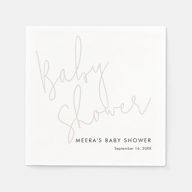 Serviette En Papier Calligraphie moderne Dusty Baby shower rose (Devant)