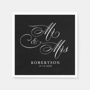 Serviette En Papier Calligraphie moderne intemporelle noir & blanc mar