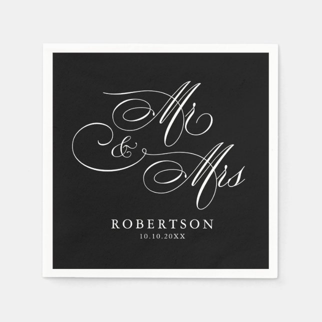 Serviette En Papier Calligraphie moderne intemporelle noir & blanc mar (Devant)