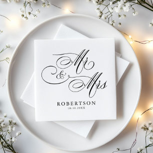 Serviette En Papier Calligraphie moderne intemporelle noir & blanc mar