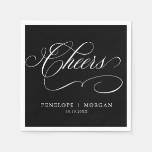 Serviette En Papier Calligraphie moderne intemporelle noir & blanc mar