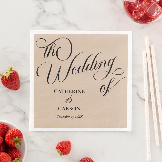 Serviette En Papier Calligraphie moderne Mariage beige (En situation)