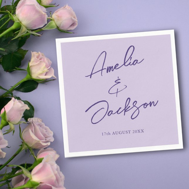 Serviette En Papier Calligraphie Moderne Mariage Lilas Violet  (Créateur téléchargé)