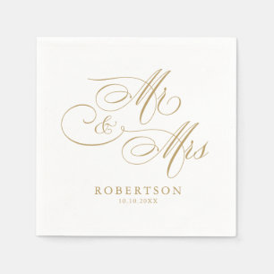 Serviette En Papier Calligraphie moderne or intemporel et mariage blan