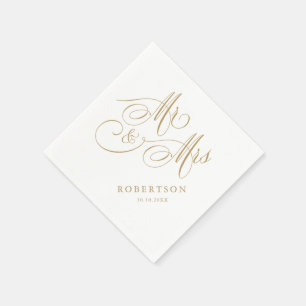 Serviette En Papier Calligraphie moderne or intemporel et mariage blan