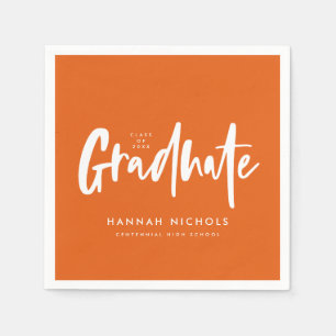 Serviette En Papier Calligraphie moderne Orange Graduation Party