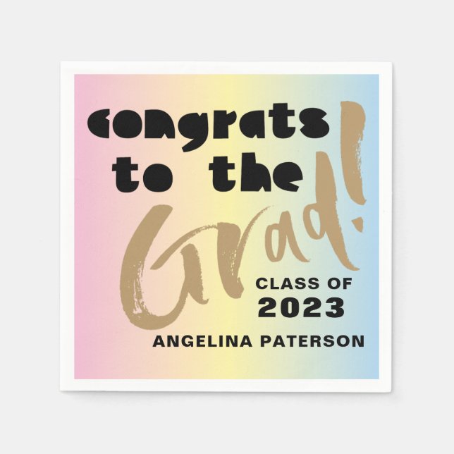 Serviette En Papier Calligraphie moderne Pastel Colors Graduation Part (Devant)