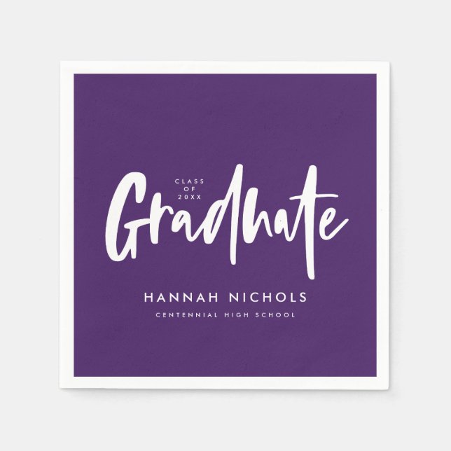 Serviette En Papier Calligraphie moderne Purple Graduation Party (Devant)