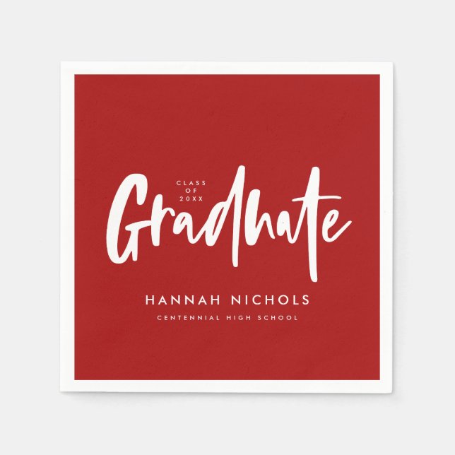 Serviette En Papier Calligraphie moderne Red Graduation Party (Devant)