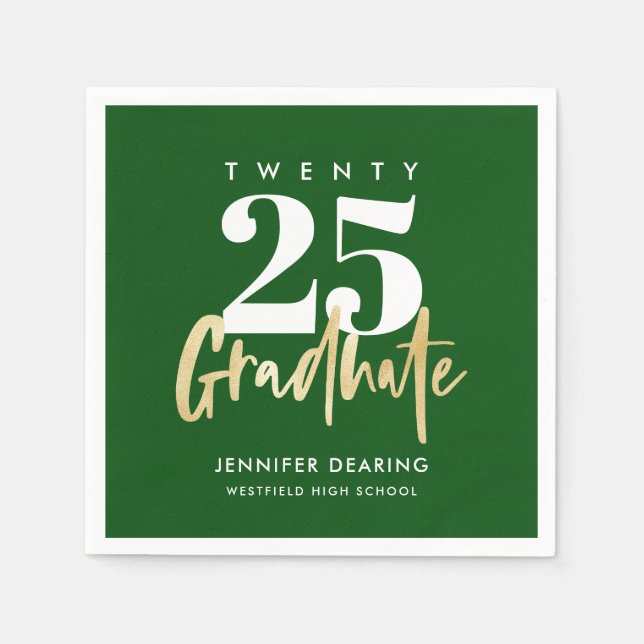 Serviette En Papier Calligraphie Or moderne Photo Green Graduation (Devant)