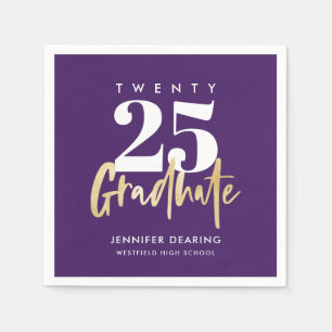 Serviette En Papier Calligraphie Or moderne Photo Purple Graduation