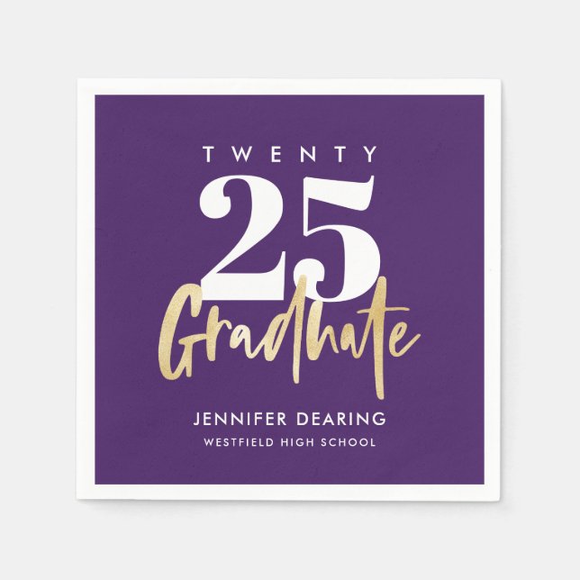 Serviette En Papier Calligraphie Or moderne Photo Purple Graduation (Devant)
