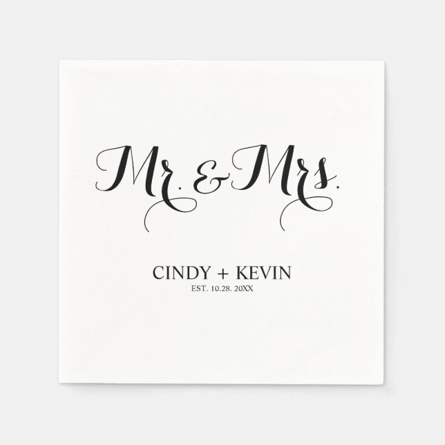 Serviette En Papier Calligraphie personnalisée M. et Mme Mariage Papie (Devant)