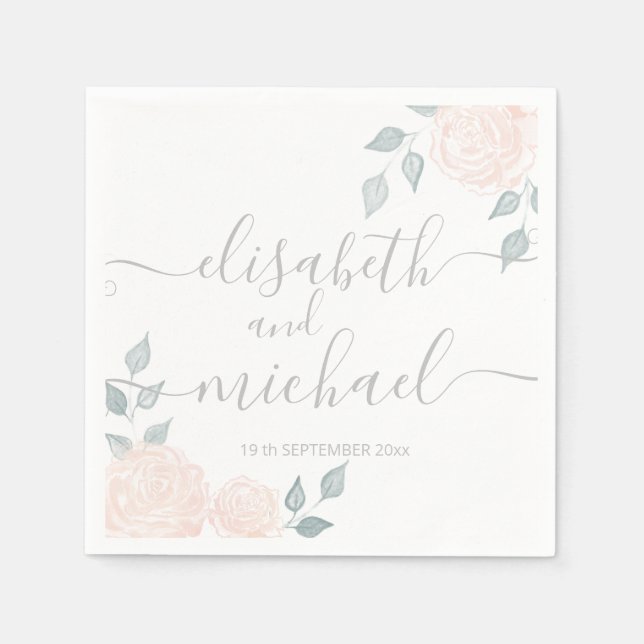 Serviette En Papier Calligraphie romantique aquarelle rose (Devant)