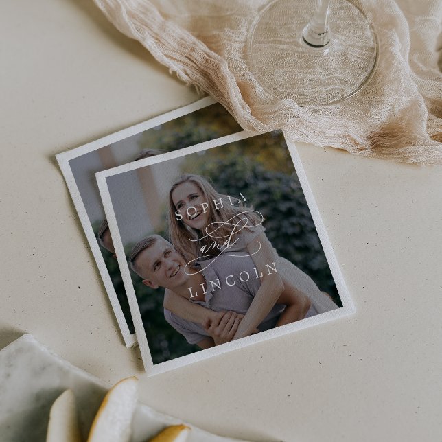 Serviette En Papier Calligraphie romantique Dark Photo Mariage Napkin (Créateur téléchargé)