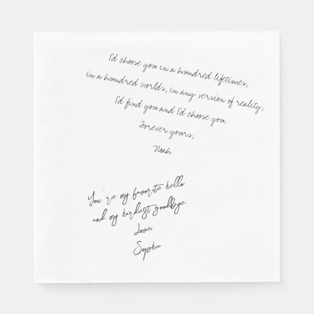 Serviette En Papier Calligraphie romantique manuscrite Note d'amour pe (Devant)