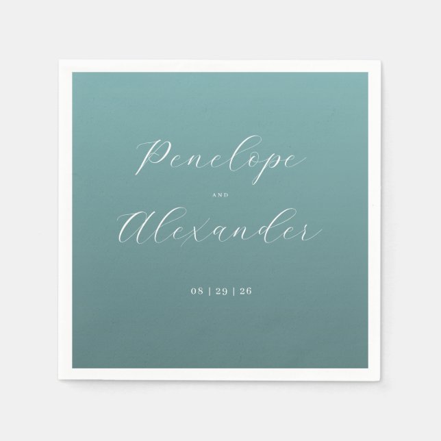 Serviette En Papier Calligraphie sarcelle élégante (Devant)