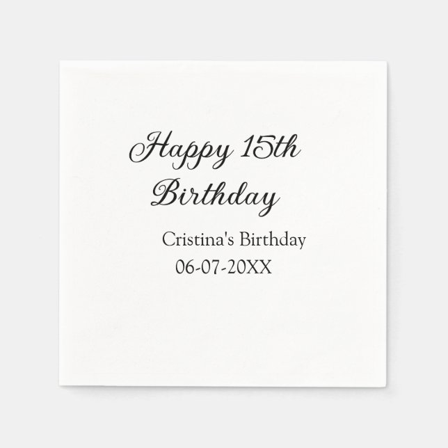 Serviette En Papier calligraphie simple minimum heureux 15e anniversai (Devant)