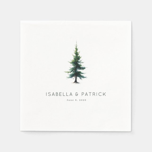 Serviette En Papier Calm Green Minimalist Evergreen Tree (Devant)