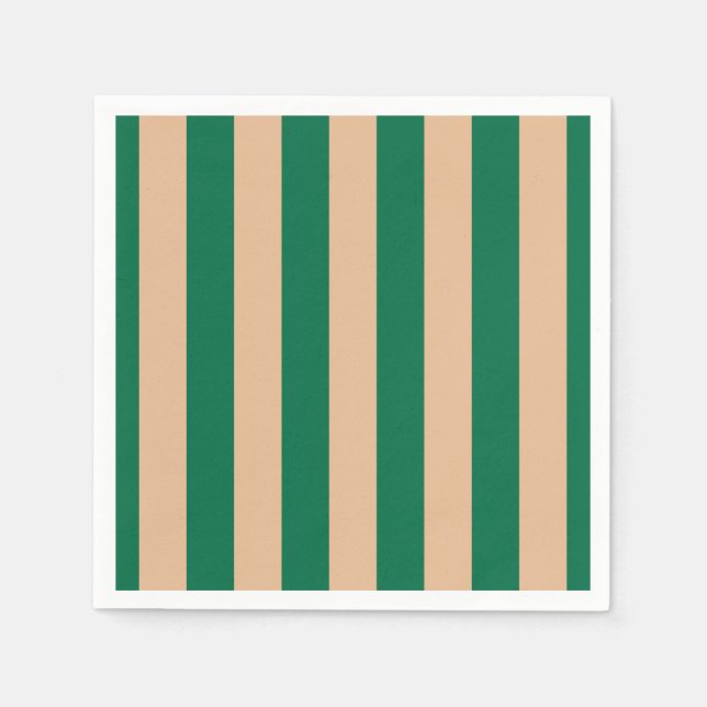 Serviette En Papier Camel Beige & Classic Green Stripe (Devant)