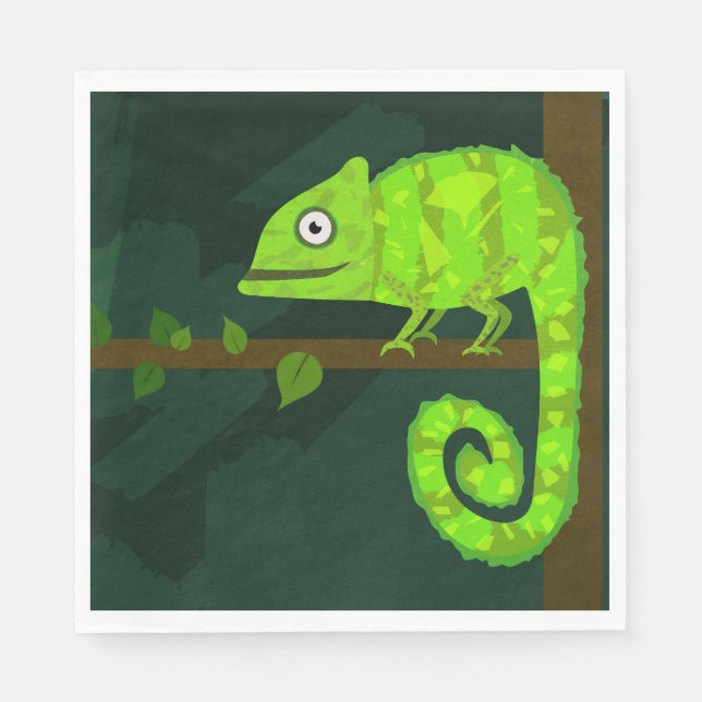 Serviette En Papier Caméléon mignon vert (Devant)
