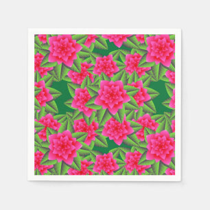 Serviette En Papier Camélias roses de Fuschia et feuille vert