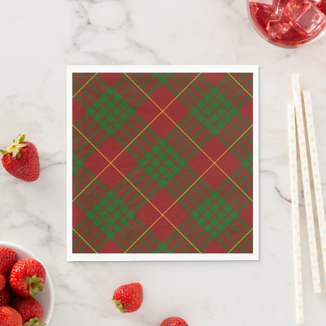 Serviette En Papier Cameron tartan rouge vert plaid (En situation)