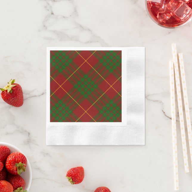 Serviette En Papier Cameron tartan rouge vert plaid (En situation)