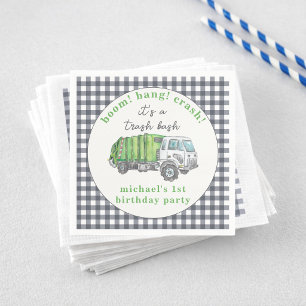 Serviette En Papier Camion à ordures Carreaux verts 1er anniversaire