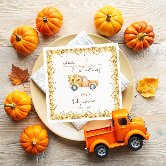 Serviette En Papier Camion Citrouille Automne | Baby shower Sunflower (Créateur téléchargé)